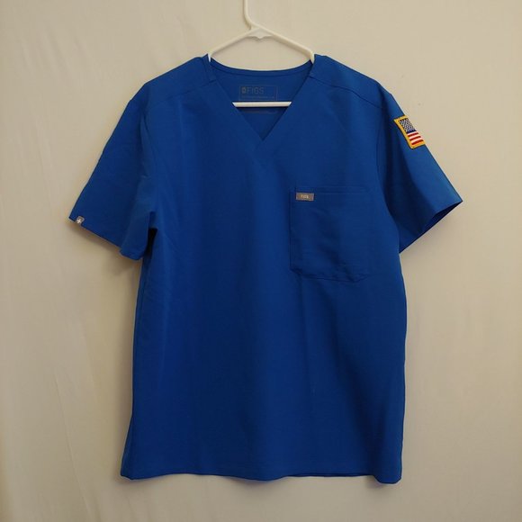 COPY - Figs Technical Collection Mens V-Neck 2 pocket Scrub Top FM1500 M US Flag - Picture 4 of 9